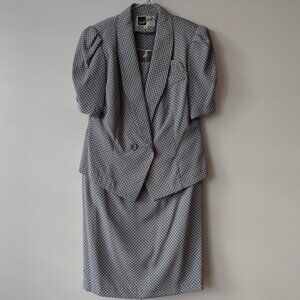 Vintage Top and Skirt Set 40s Style Polka Dot Gray White 35B 24W